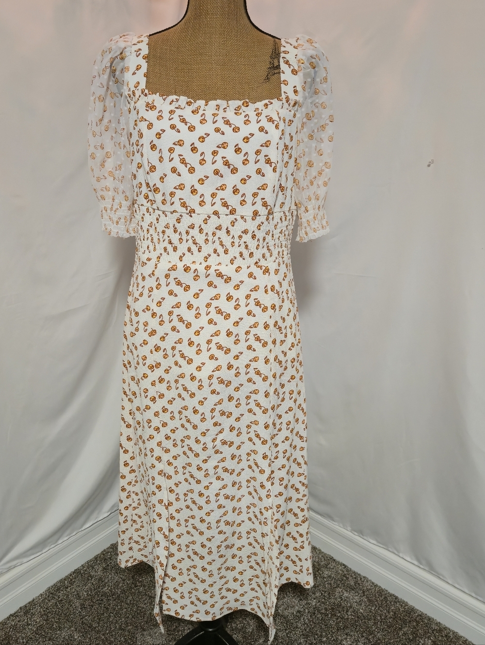 French Connection White Midi Dress with Brown Paisley Print